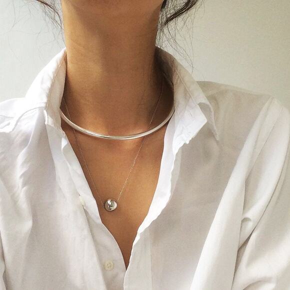 Sterling Silver Ball Necklace, Solid 925 Silver, Cable Link Chain, Long Chain - Picture 3 of 4